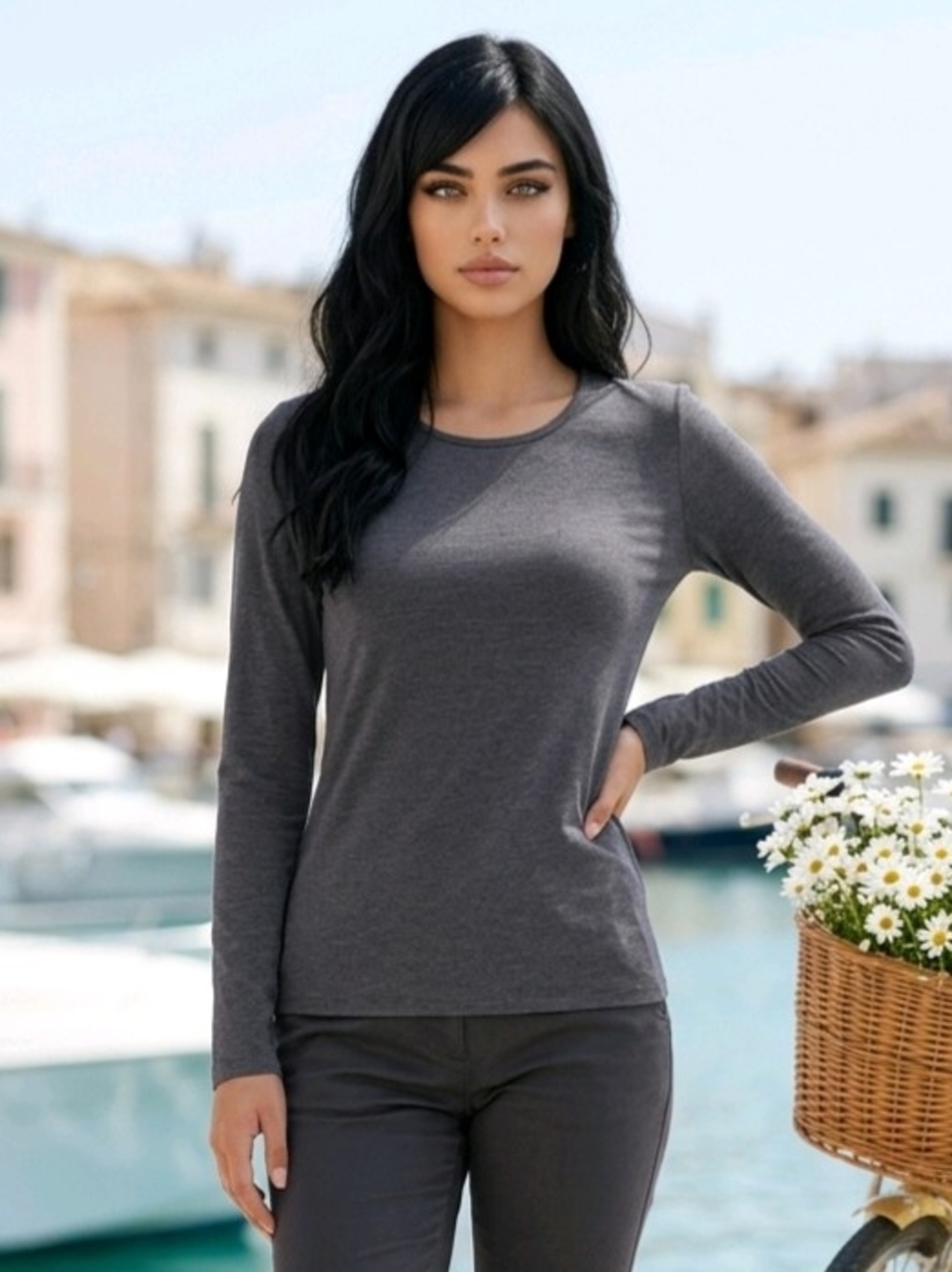 Fabletics Women's Heather Gray Long Sleeve Performance Scoop Neck Top XL EUC